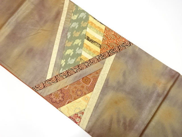 引き箔　切りばめ名物裂模様織り出し袋帯